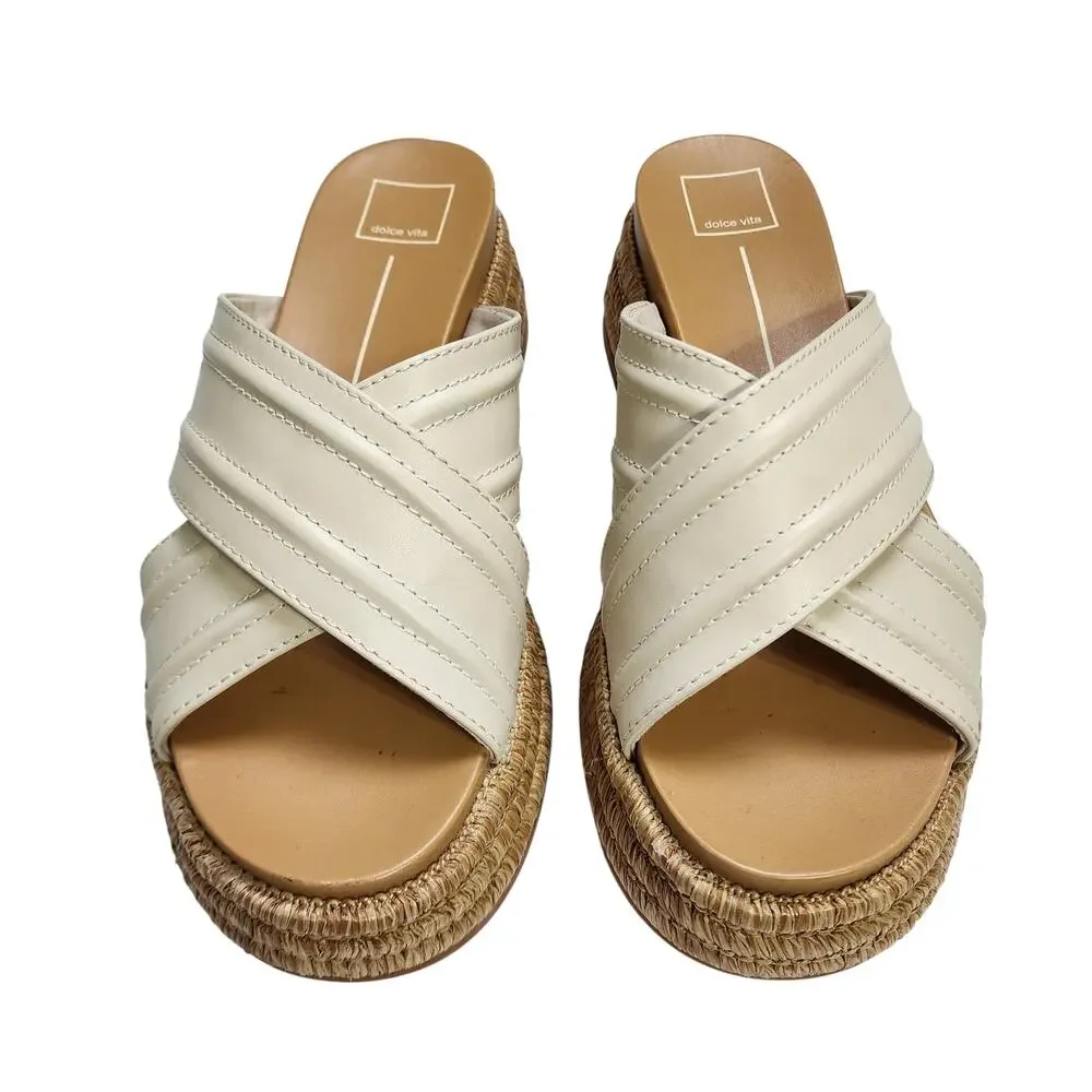Dolce Vita Womens‎ Weslee Sandals Size 10 Ivory Raffia Platform Slip On Slides